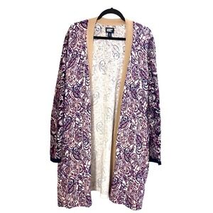 LANDS’ END Paisley Long-Line Open Front Cardigan - Curve Plus Sz 1X (16W-18W)